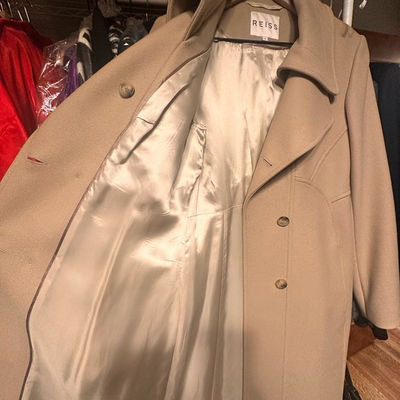Reiss Camel Double-Breasted wool big collar Coat mid length Peacoat - Picture 4 of 12
